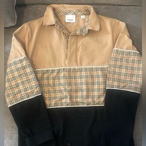 Kids Beige & Black Burberry Polo: Size: 12Y